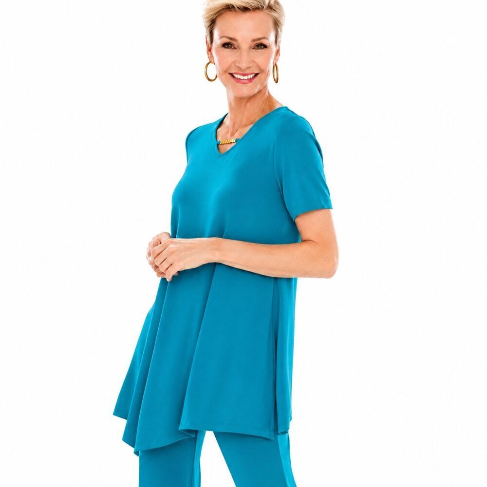 Travelers By Chico's Deep Turquoise Blue Tunic Size 1P (8P) NWOT